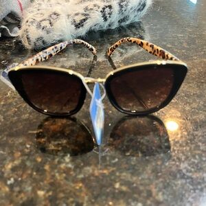 NWT Leopard Print gold sunglasses retro cat eye plastic wire w/ UV brown lenses